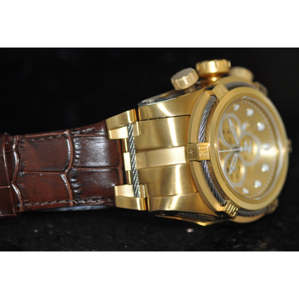 Invicta Men's Jason Taylor Swiss Reserve Chrono Gold Dial Leather Watch 16004 886678197255 | eBay