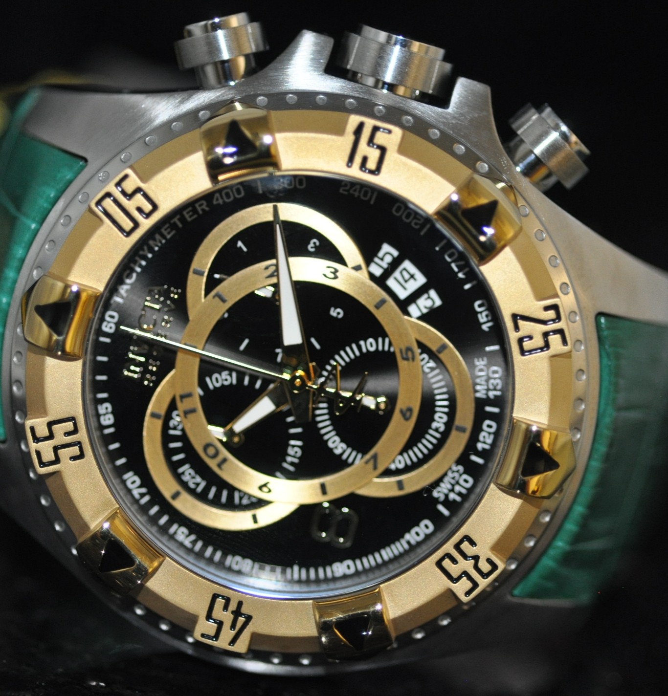 Invicta Men's Rare Swiss Reserve Chrono Black Dial Leather Watch 80639 ...