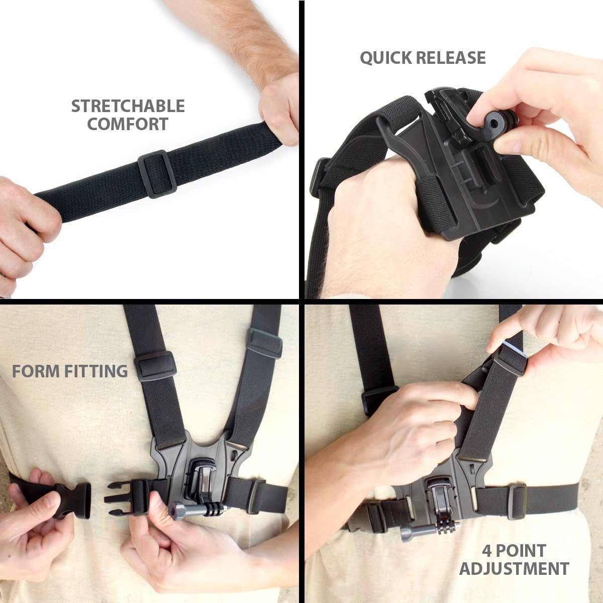 Adjustable Chest Harness Strap Mount For IPhone, Android, GoPro Hero – Body Wear Mount, Nylon/ABS